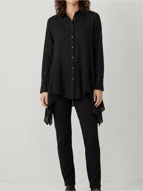 Women's Black Button-Front Asymmetrical Hem Shirt - Entro S M or L